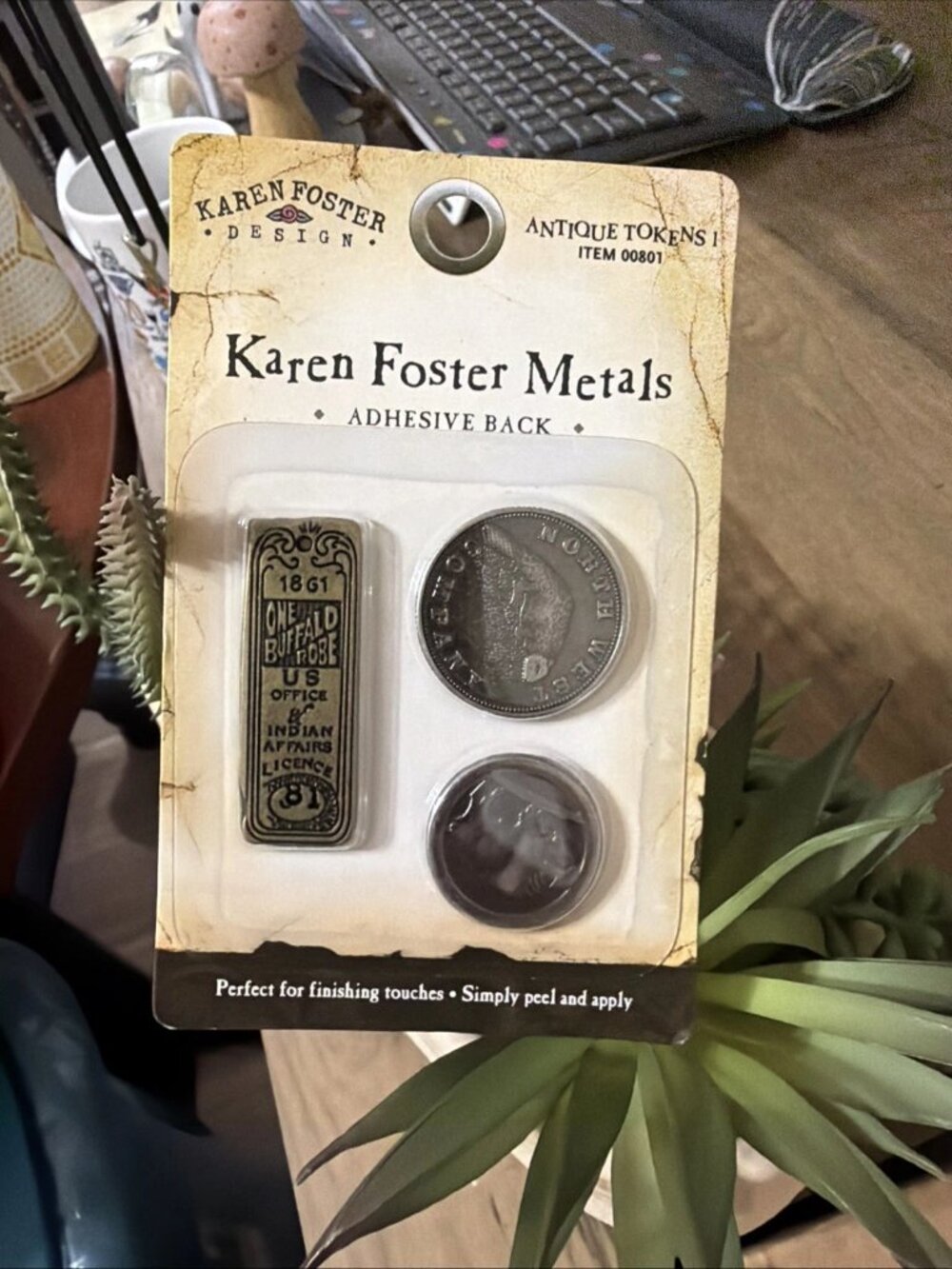 KAREN FOSTER METALS Adhesive Back Antique Tokens Crafts Buffalo/North West Co